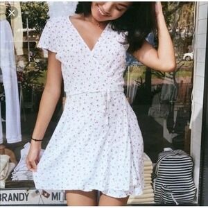 Brandy Melville True Wrap Mini Dress Red Flowers. Coquette Cottagecore